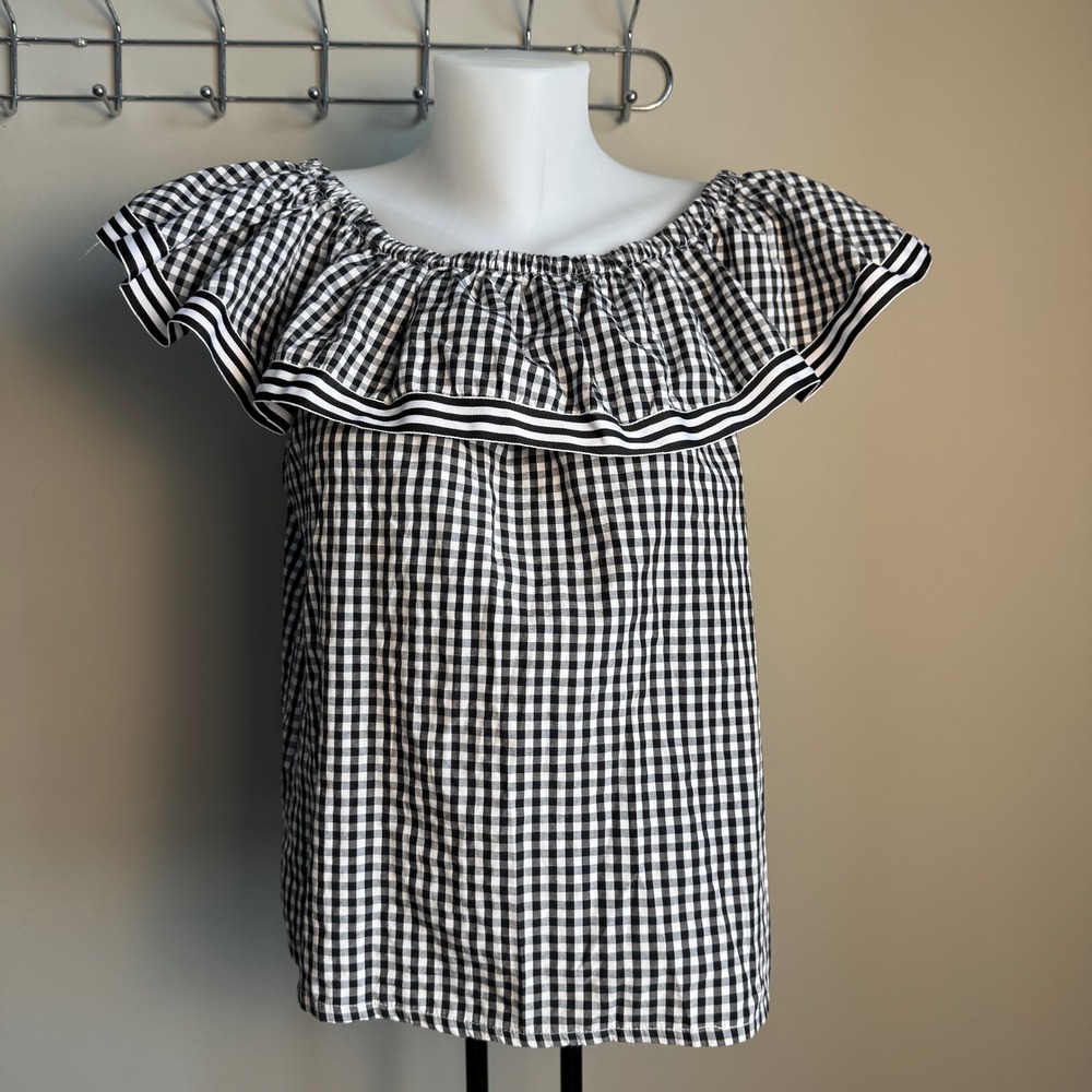 Honey Gingham Off The Shoulder Ruffle Top XXL Black White Checkered‎ Cropped Y2K